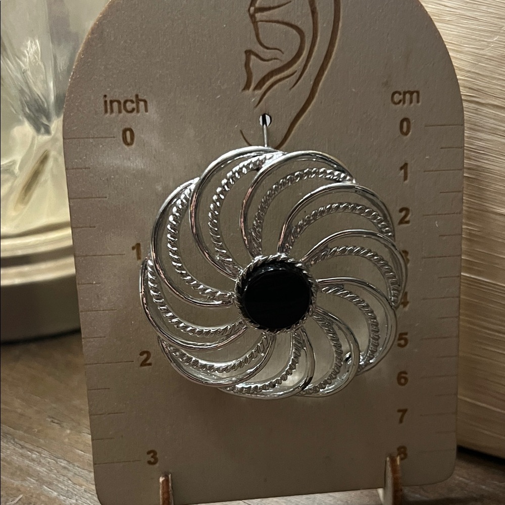 Silver and Black Swirl Brooch